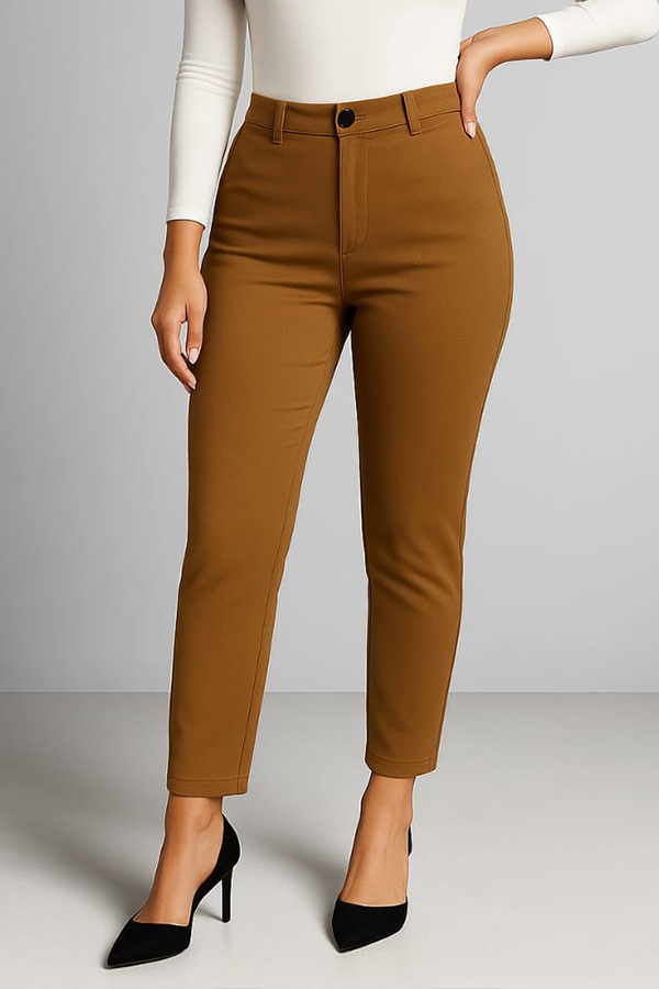 Textured Knitted Slimfit Pant-Camel Brown