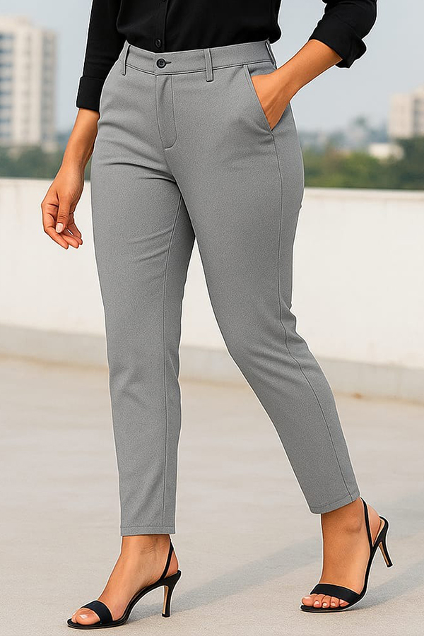 Textured Knitted Slimfit Pant-Silver Grey